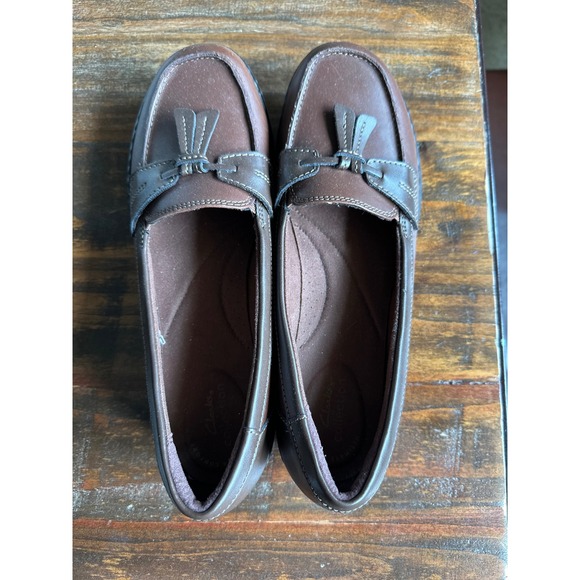 Clark's Loafers Ultimate Comfort Slip On Tasel Brown Casual Shoes Woman size 9.5 - Picture 1 of 9